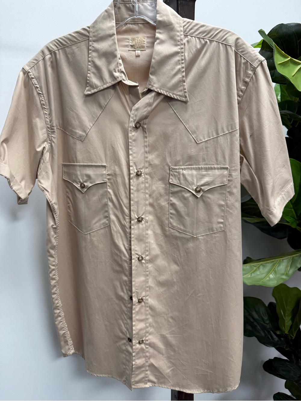 Runabout Men's Short-Sleeve Western Shirt in Beige with eye of tiger snaps